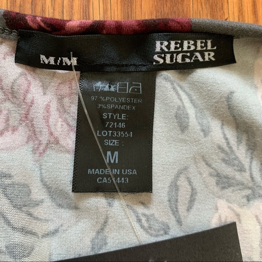 REBEL SUGAR Medium Floral Gray Burgundy short sleeve dress - Picture 6 of 16
